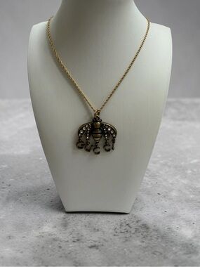 Gucci Gold Bee Pendant Necklace with Crystal Accents - Women Jewelry